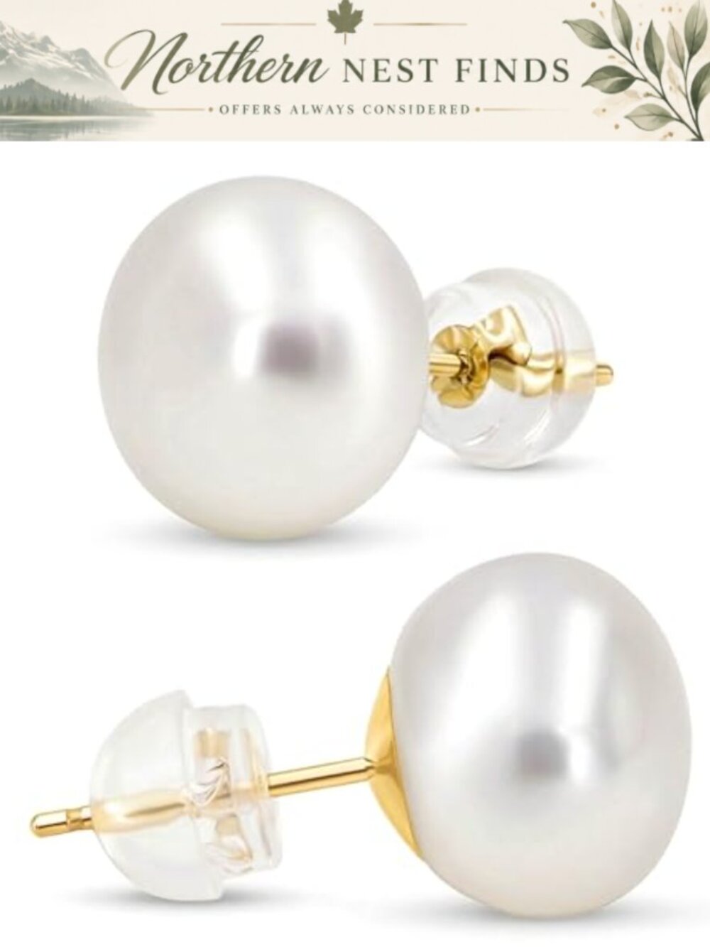 14K Gold Pearl Stud Earrings Freshwater Cultured Handpicked Butterfly Back